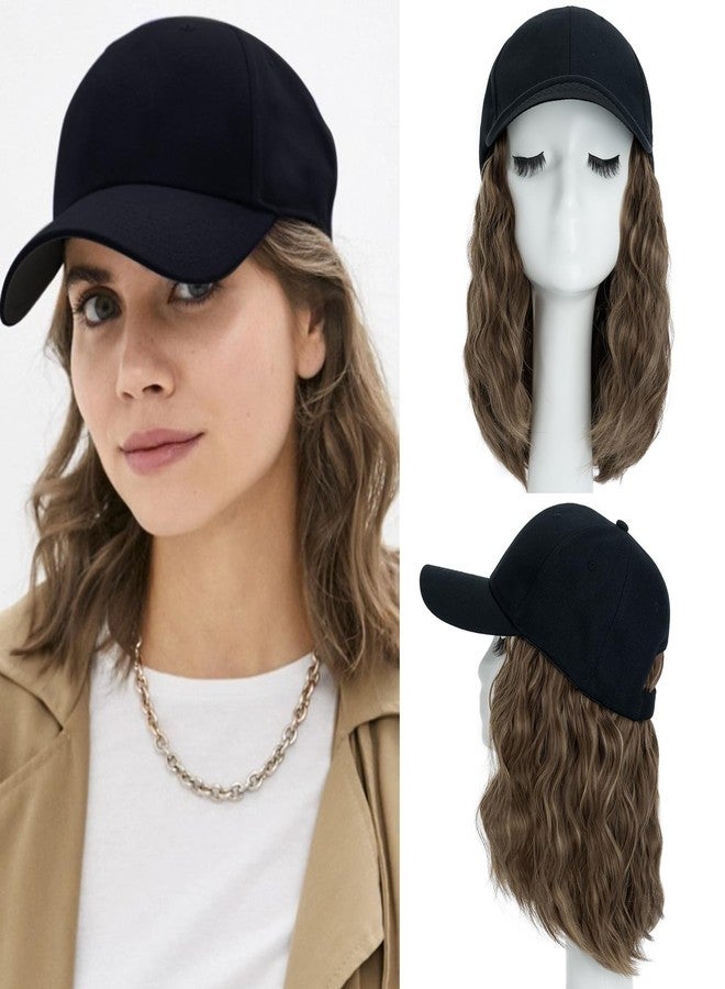 S-noilite Baseball Cap Wig with Hair Extensions 8" Short Curly Wavy Bob Hairstyle Adjustable Hats with Hair Attached for Women Synthetic Highlight Balayage Wavy Bob Hat Wig(#10P22T-Brown Mix Blonde) - Image 1